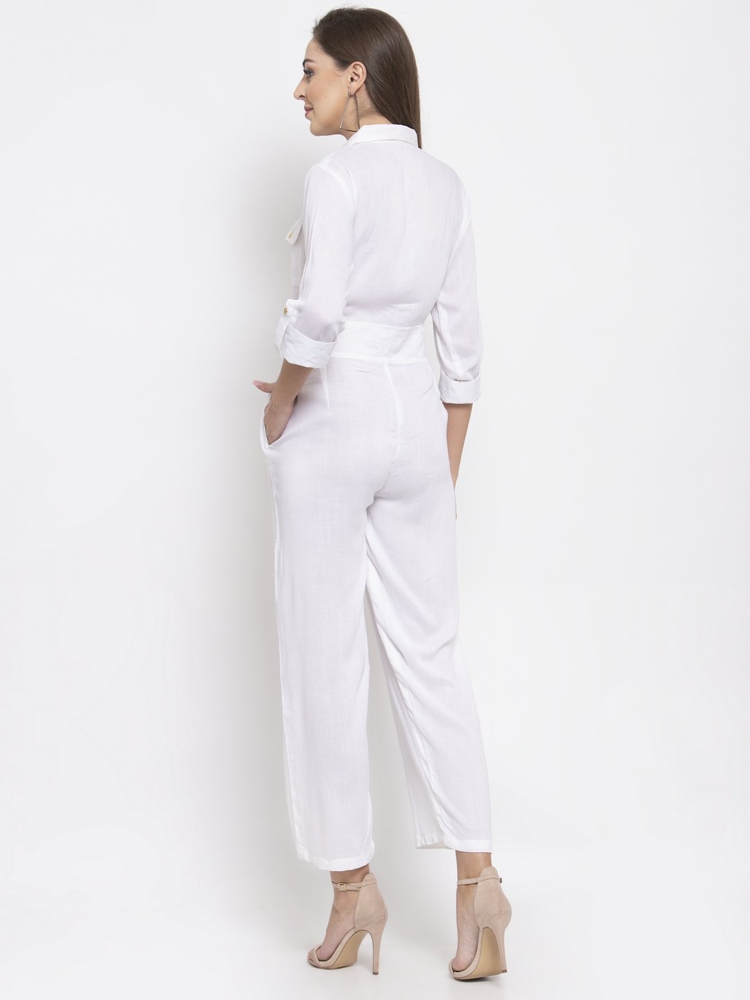 Jompers Women White Solid Jumpsuit - Distacart