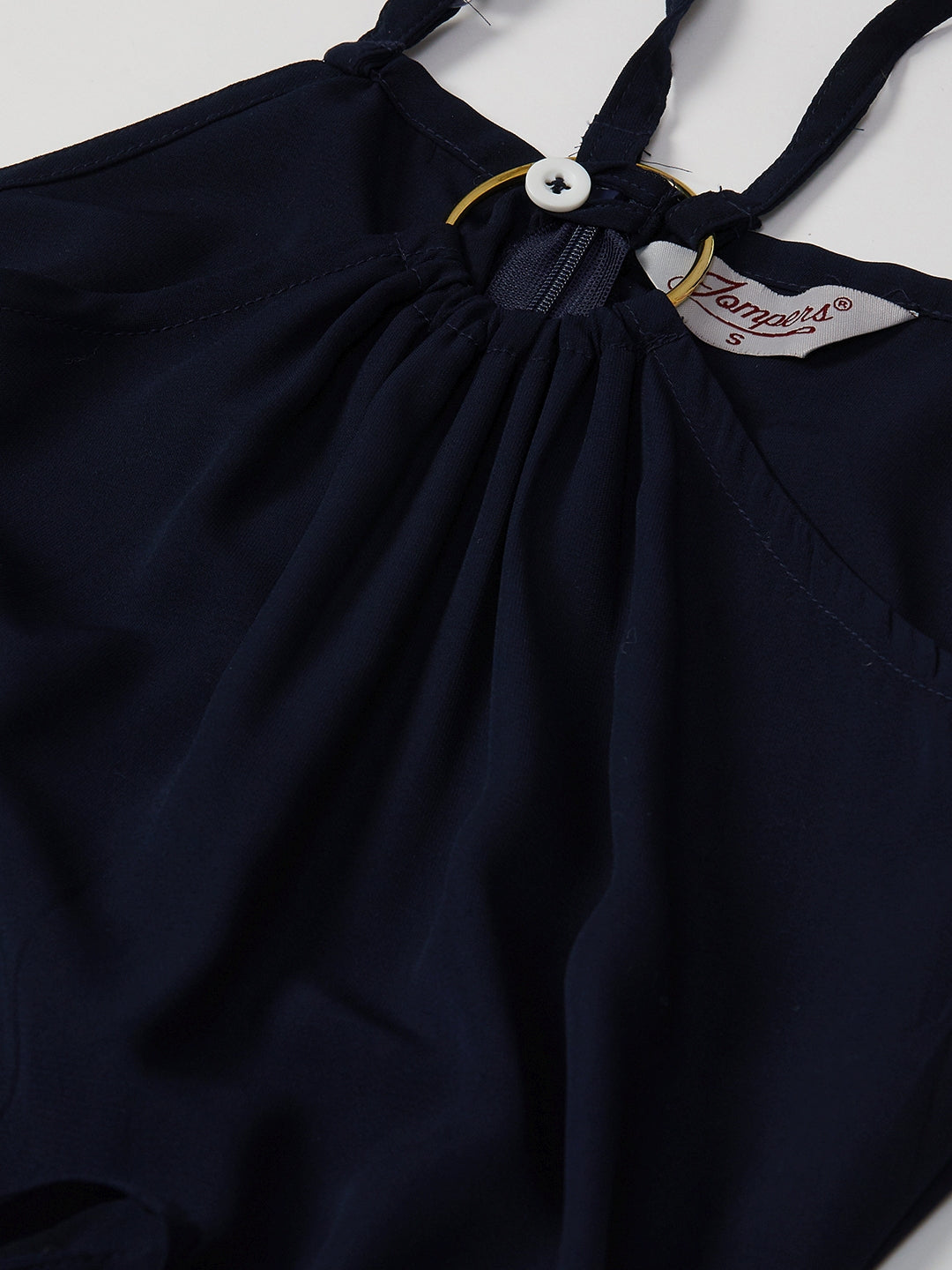 Jompers Women Navy Blue Solid Basic Halter Neck Basic Jumpsuit - Distacart