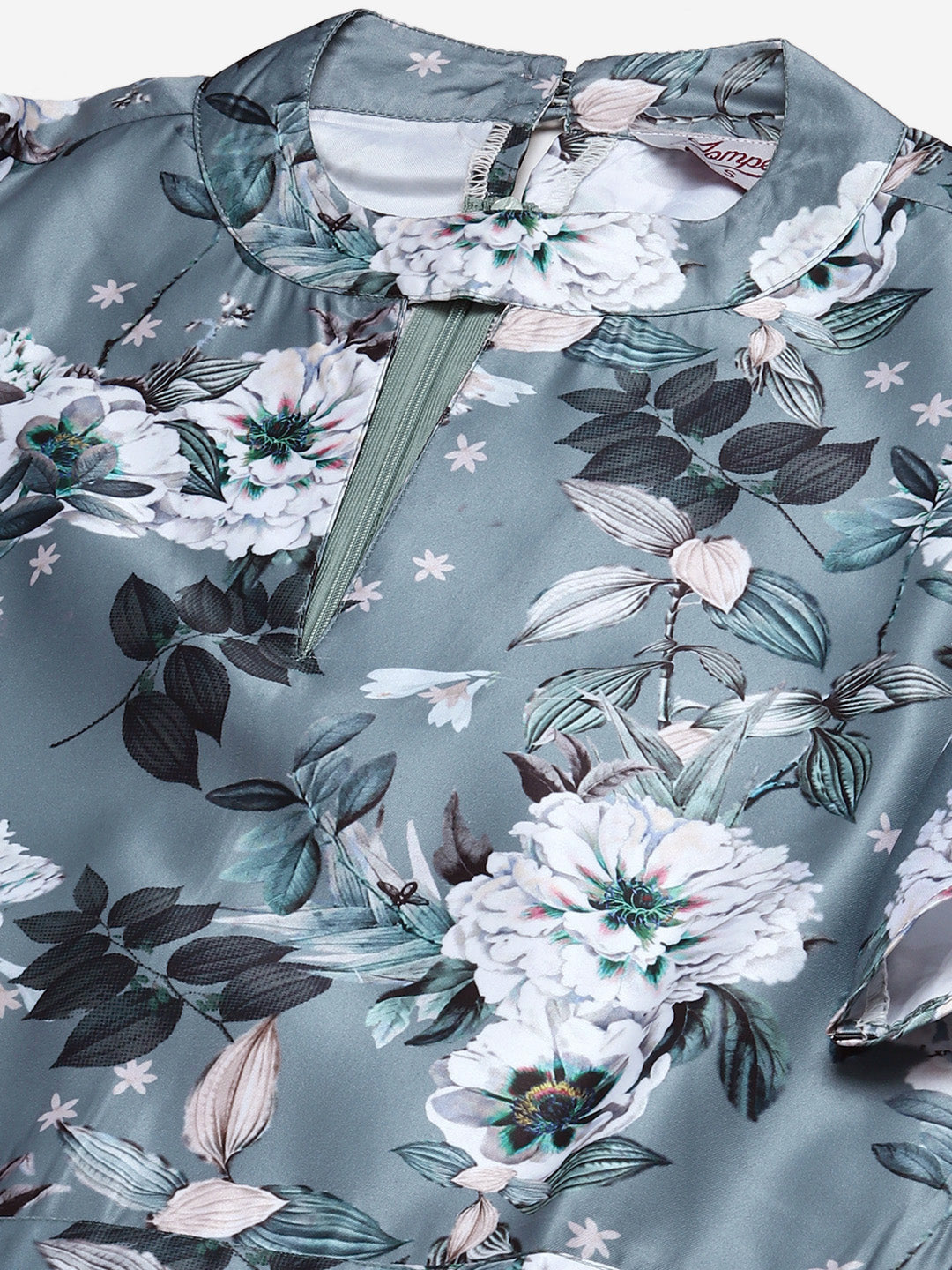 Jompers Women Grey & Off-White Printed Keyhole Neck Flared Sleeves Basic Jumpsuit - Distacart