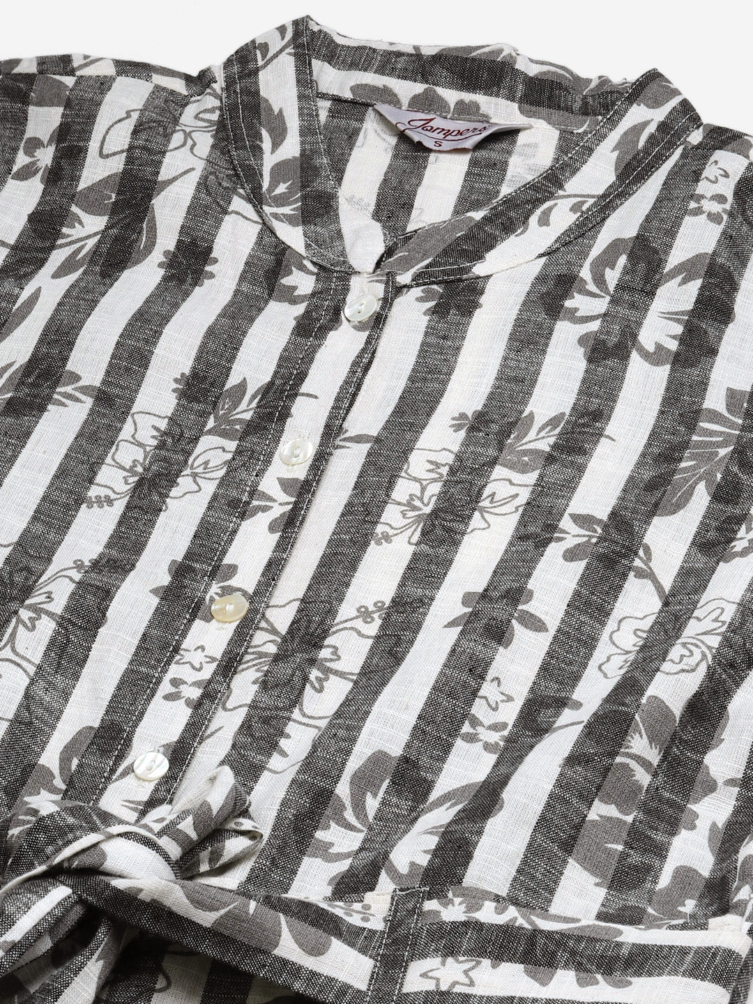 Jompers Women Off-White & Grey Striped Mandarin Collar Basic Jumpsuit - Distacart