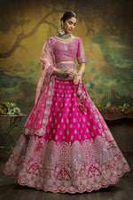 Thumbnail for House of Panchhi Pink Pure Silk Moti & Zarkan heavy embroidery Lehenga choli & Dupatta - Distacart