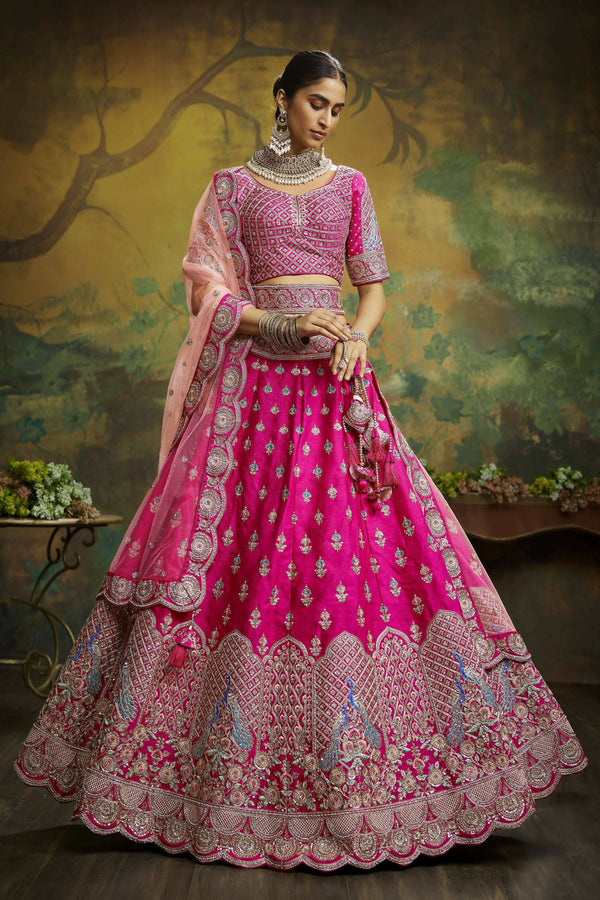 House of Panchhi Pink Pure Silk Moti & Zarkan heavy embroidery Lehenga choli & Dupatta - Distacart