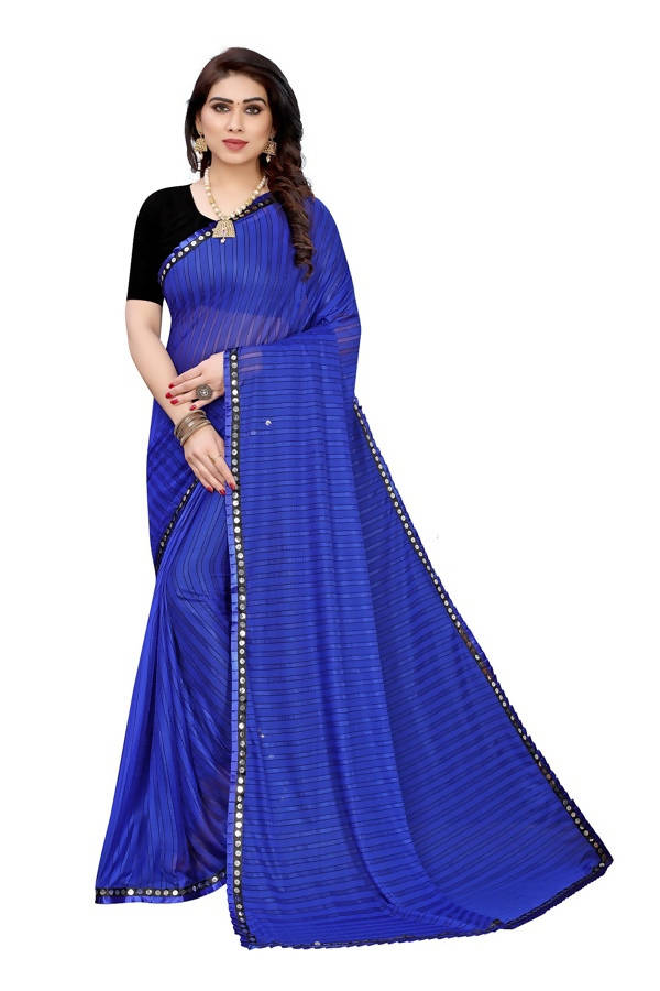 Vamika Blue Malai Silk Printed Saree (Zigzag Blue)