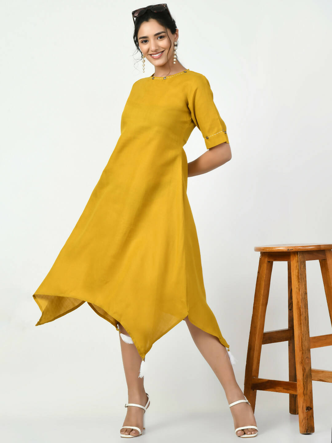 Myshka Women's Mustard A-Line Solid Kurta - Distacart