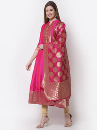 Thumbnail for Myshka Pink Color Silk Solid Anarkali Gown With Dupatta