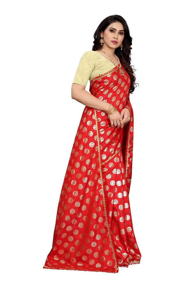 Vamika Red Rangoli Silk Foil Print Saree (Danish Red)