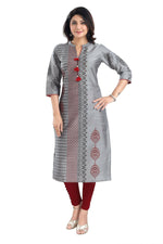 Thumbnail for Snehal Creations Grey Raw Silk Block Print Long Kurta For Women - Distacart