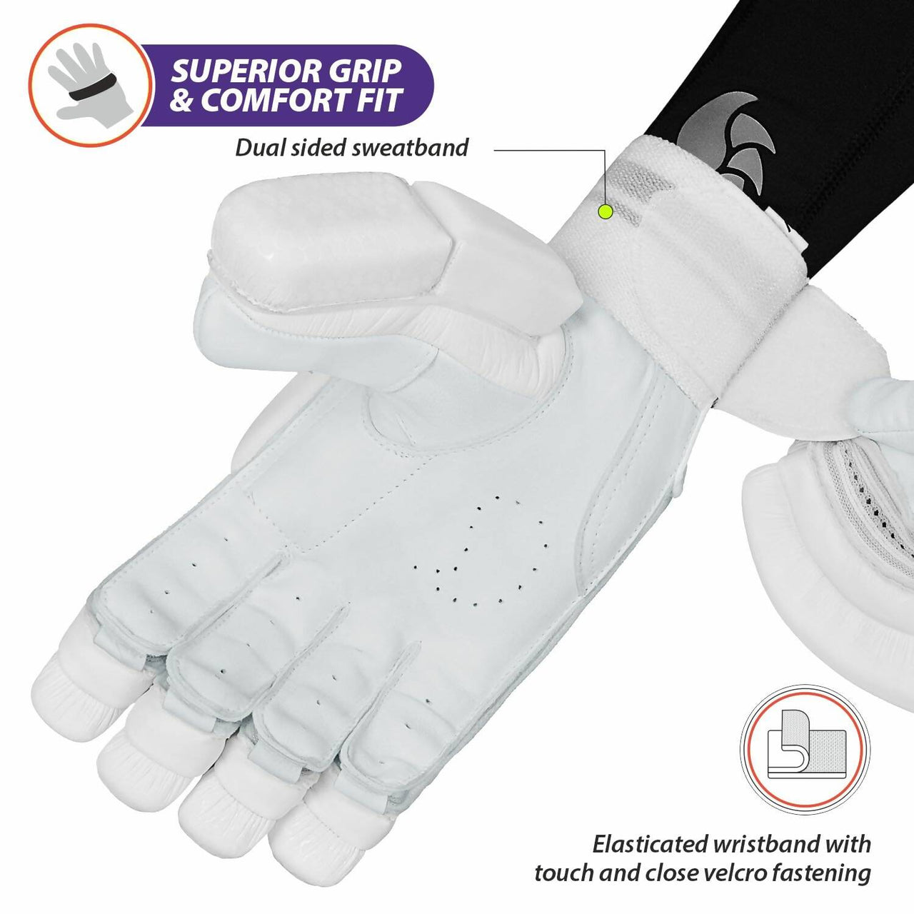 DSC Krunch 7.0 Men's Leather Right Hand Cricket Batting Gloves - Size Small (White Orange) - Distacart