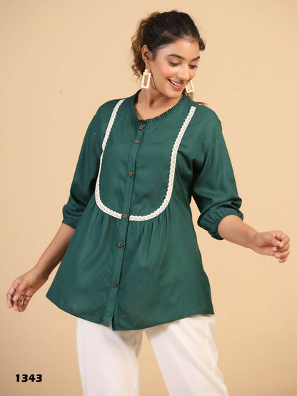 Womens Green Rayon Solid Top - Keeva - Distacart