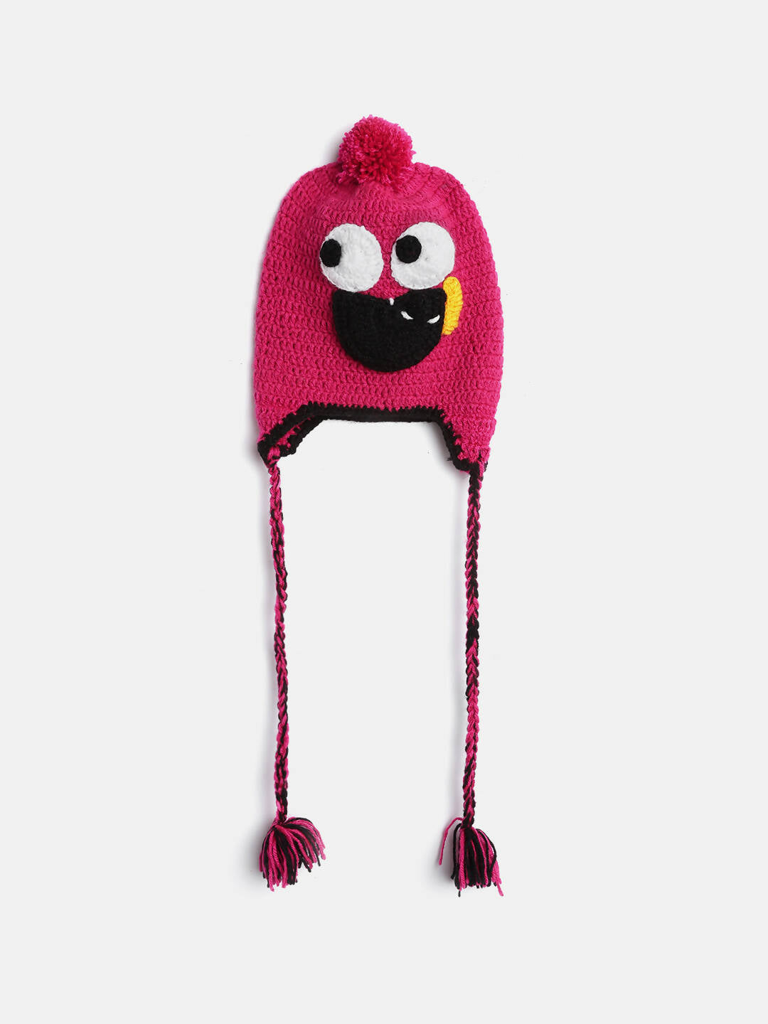 Chutput Kids Woollen Hand Knitted Googly Eye Detail Cap - Magenta - Distacart
