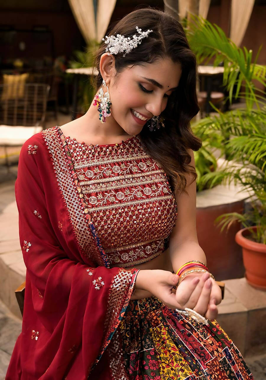Women's Wedding Traditional Multi Dull Satin Lehenga Choli - Kaushlya - Distacart