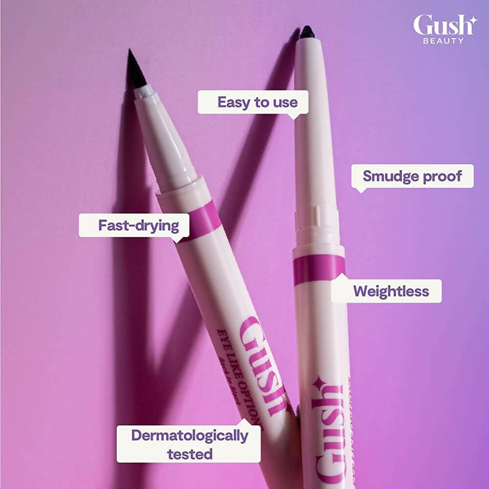 Gush Beauty Dual Ended Kajal & Felt-Tip Liner, Matte Finish Waterproof 2 in 1 - Black - Distacart