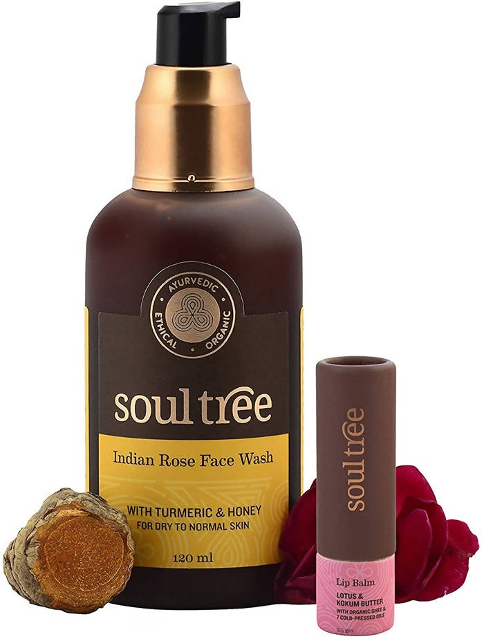 Soultree Indian Rose Face Wash & Lotus Lip Balm Set