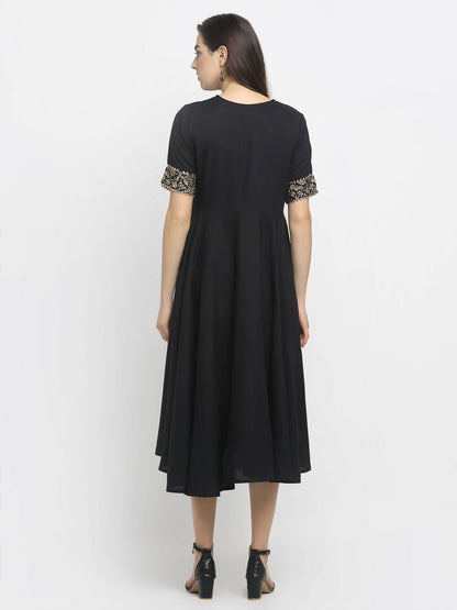 Rudra Bazaar Black Block Printed Flared Ethnic Kurta - Distacart