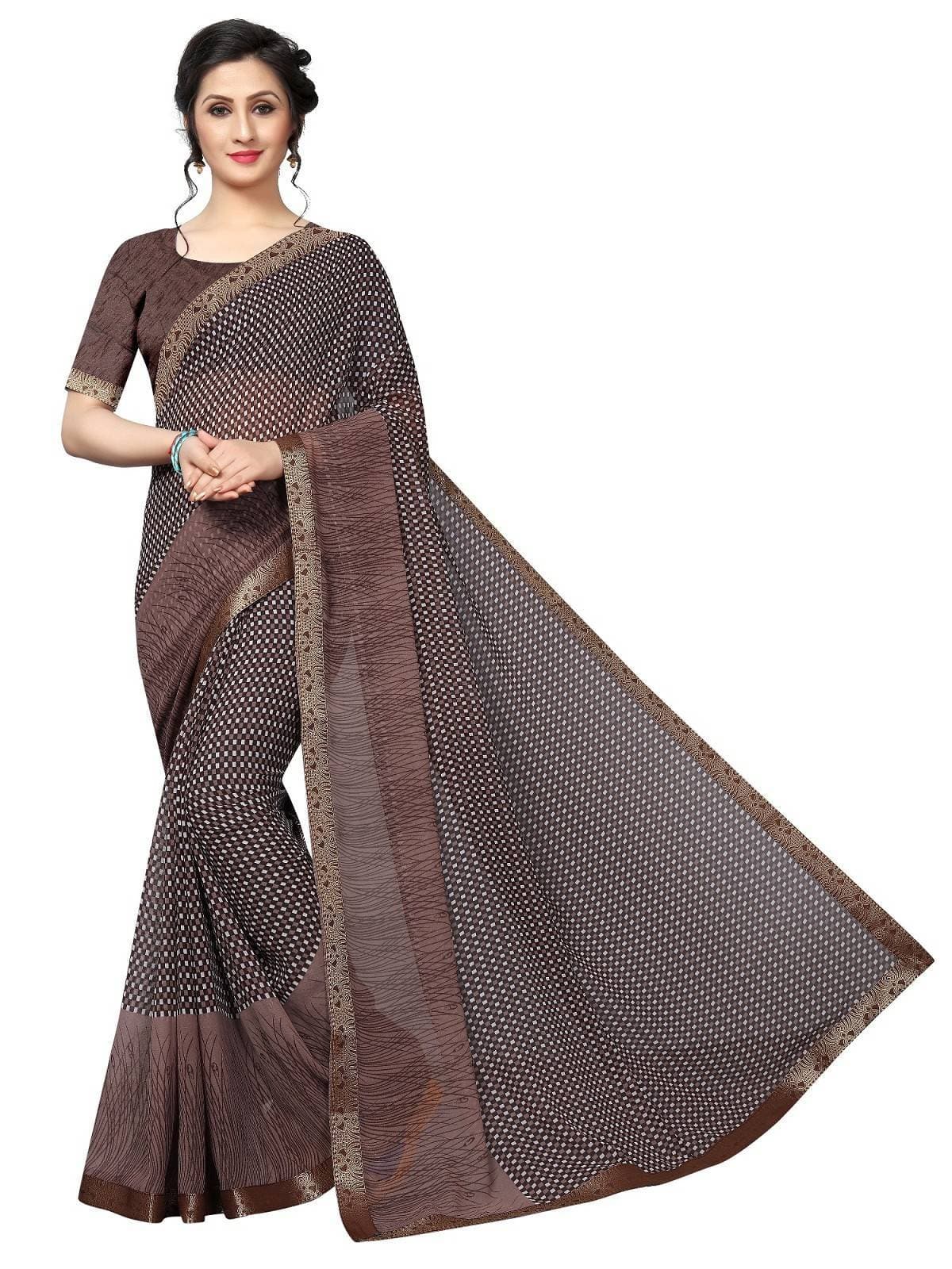 Vamika Brown Georgette Border Saree