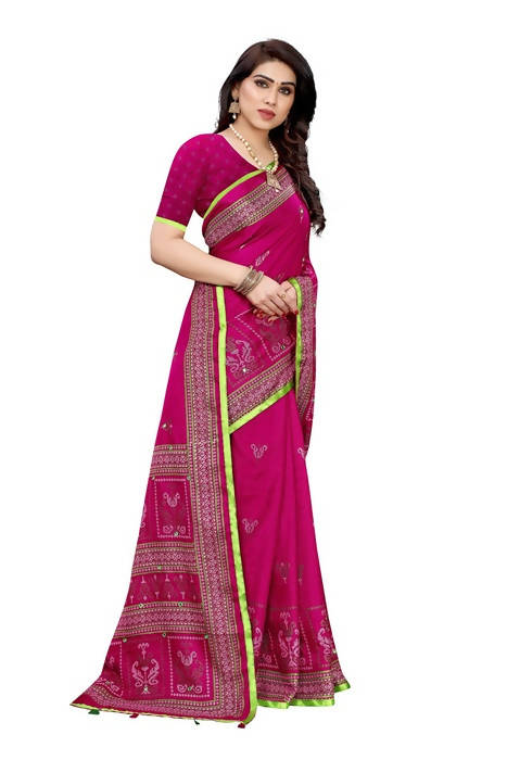 Vamika Embroidery Pink Jute Silk Saree (Jhulka Pink)