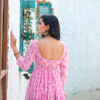 Thumbnail for Partywear Designer Digital Printed Light pink Pure Maslin Gown - Anbazaar - Distacart