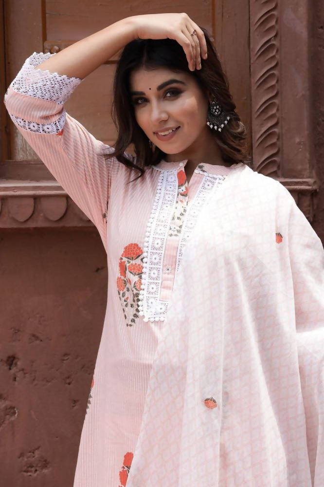 Yufta Peach Printed Dupatta Set