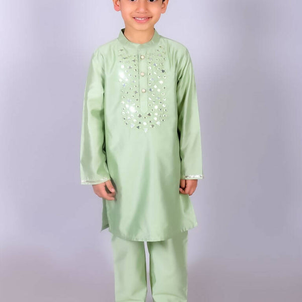 Lil Drama Ethnic Boys Green Kurta with Pant set - Distacart