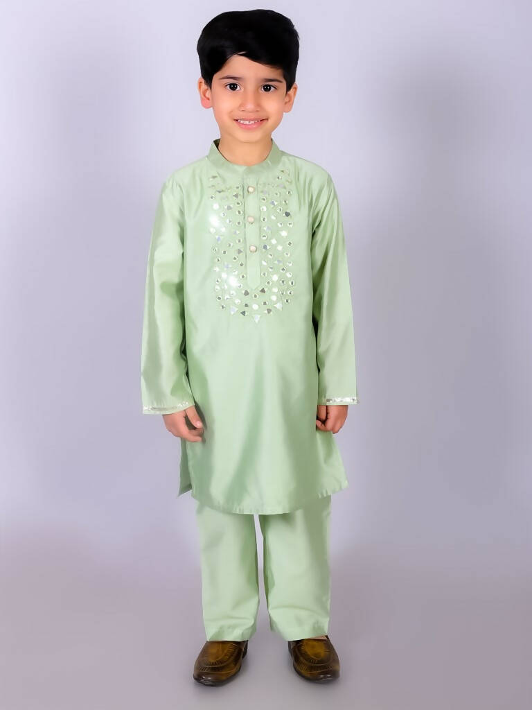 Lil Drama Ethnic Boys Green Kurta with Pant set - Distacart