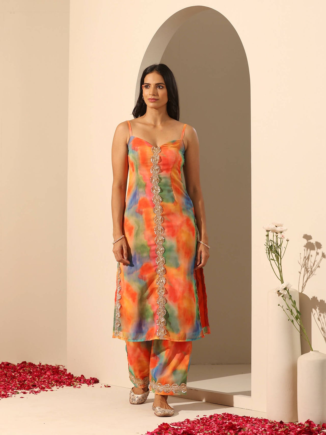 Pomcha Jaipur Orange Gul-Rangbirangi Suit Set - Distacart