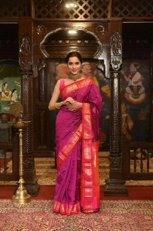 Very Much Indian Pure Silk Paithani With Most Magenta With Contrast Pink - Distacart