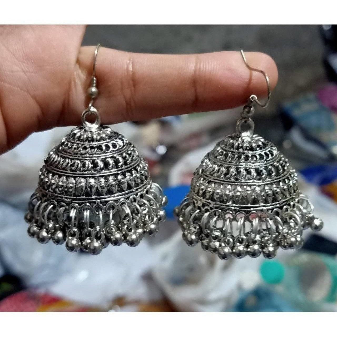 Tassel Hook Silver Jhumka Earrings