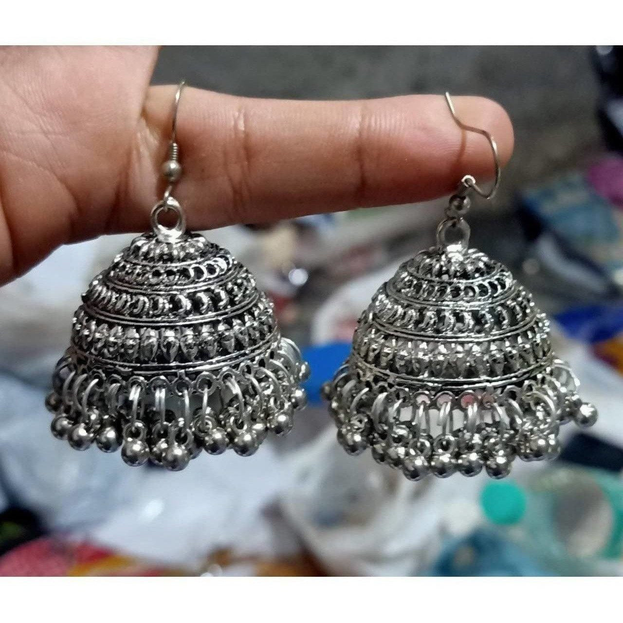 Oxidized Silver Afghani Jhumka Earrings for Women Online at Silvermerc |  SBE1MD_37 – Silvermerc Designs