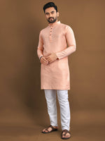 Thumbnail for Full Stitched Kurta Pajama Set for Men by Infinity Export - Orange-Peach - Distacart