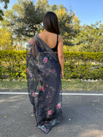 Thumbnail for Vamsee Navy Blue Organza Saree - Distacart
