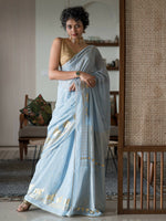 Thumbnail for Suta Blue Floral Cotton Blend Saree - Distacart