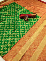Thumbnail for DEIANA'S Beautiful Golden Jari with New Design Soft Lichi Silk Saree - Green - Distacart