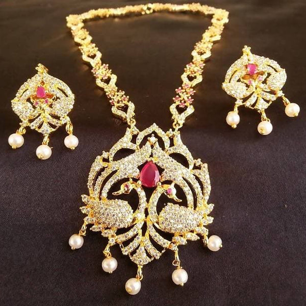 AD Ruby Peacock Necklace Set