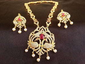AD Ruby Peacock Necklace Set