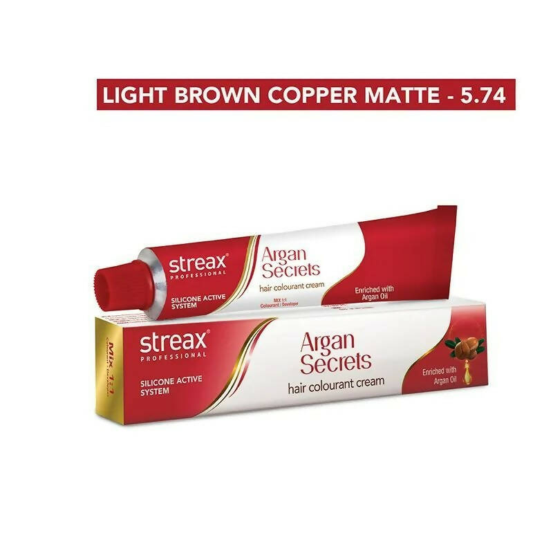 Streax Professional Argan Secrets Hair Colourant Cream - Light Brown Copper Matte 5.74 - Distacart
