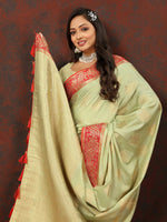 Thumbnail for Lorenvalley Fashion Seagreen Cotton Woven Design with Zari Weaving Design Saree - Distacart