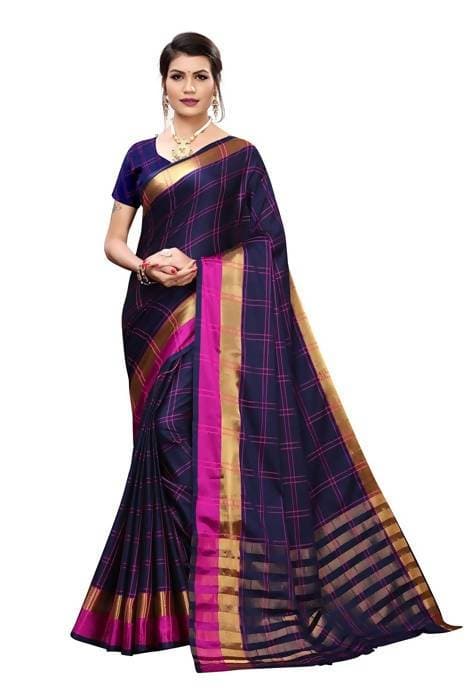 Vamika Navy Cotton Silk Weaving Saree  - Distacart