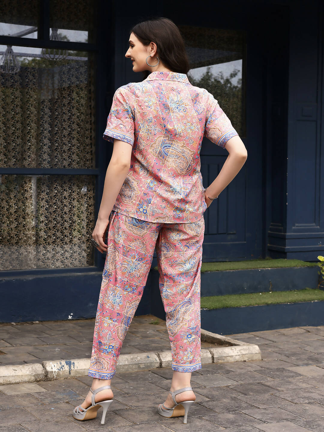 Pink Rayon Floral Printed Top with Matching Bottom - Eesha - Distacart