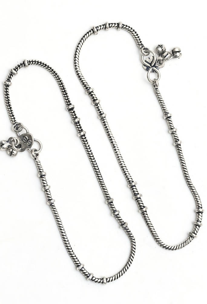 Mominos Fashion Kamal Johar Oxidised Light Weight Silver Anklets