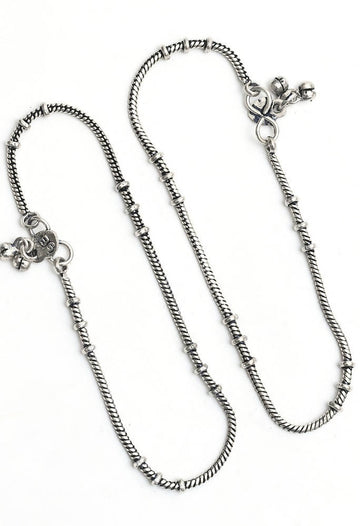 Mominos Fashion Kamal Johar Oxidised Light Weight Silver Anklets