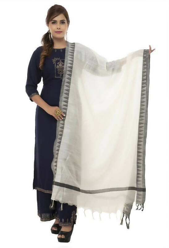 Mominos Fashion Moeza Cotton Black Temple Border Off White Dupatta - Distacart