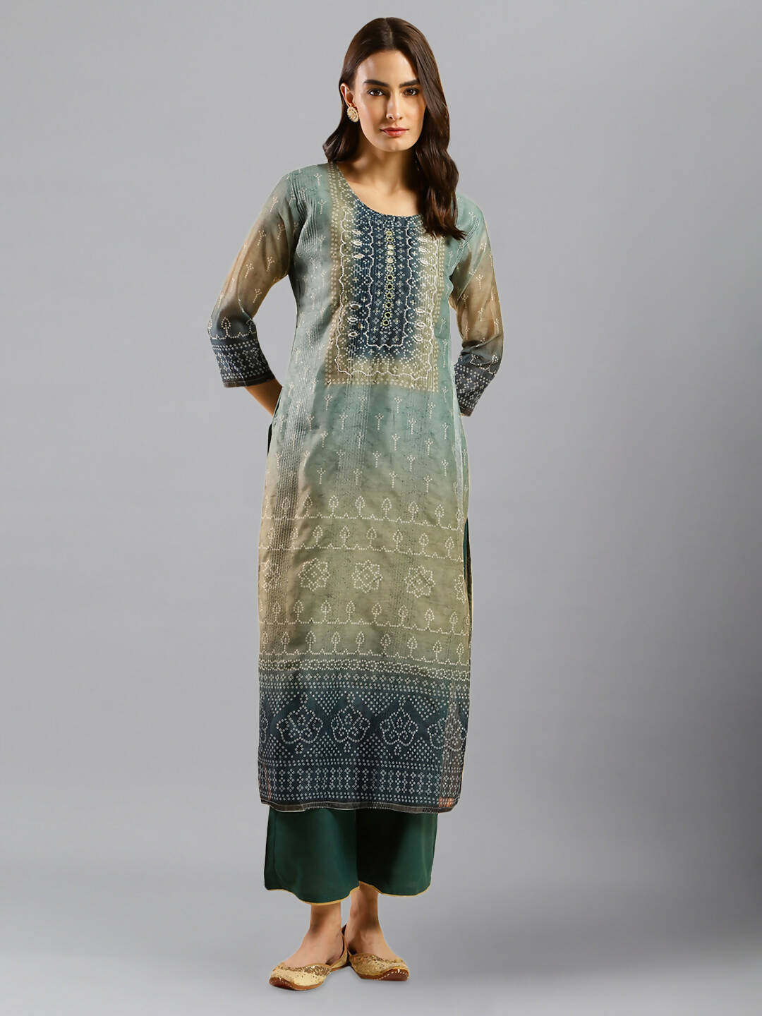 Blue Chinon Digital Printed With Hand Work Kurta - Himanshi - Distacart