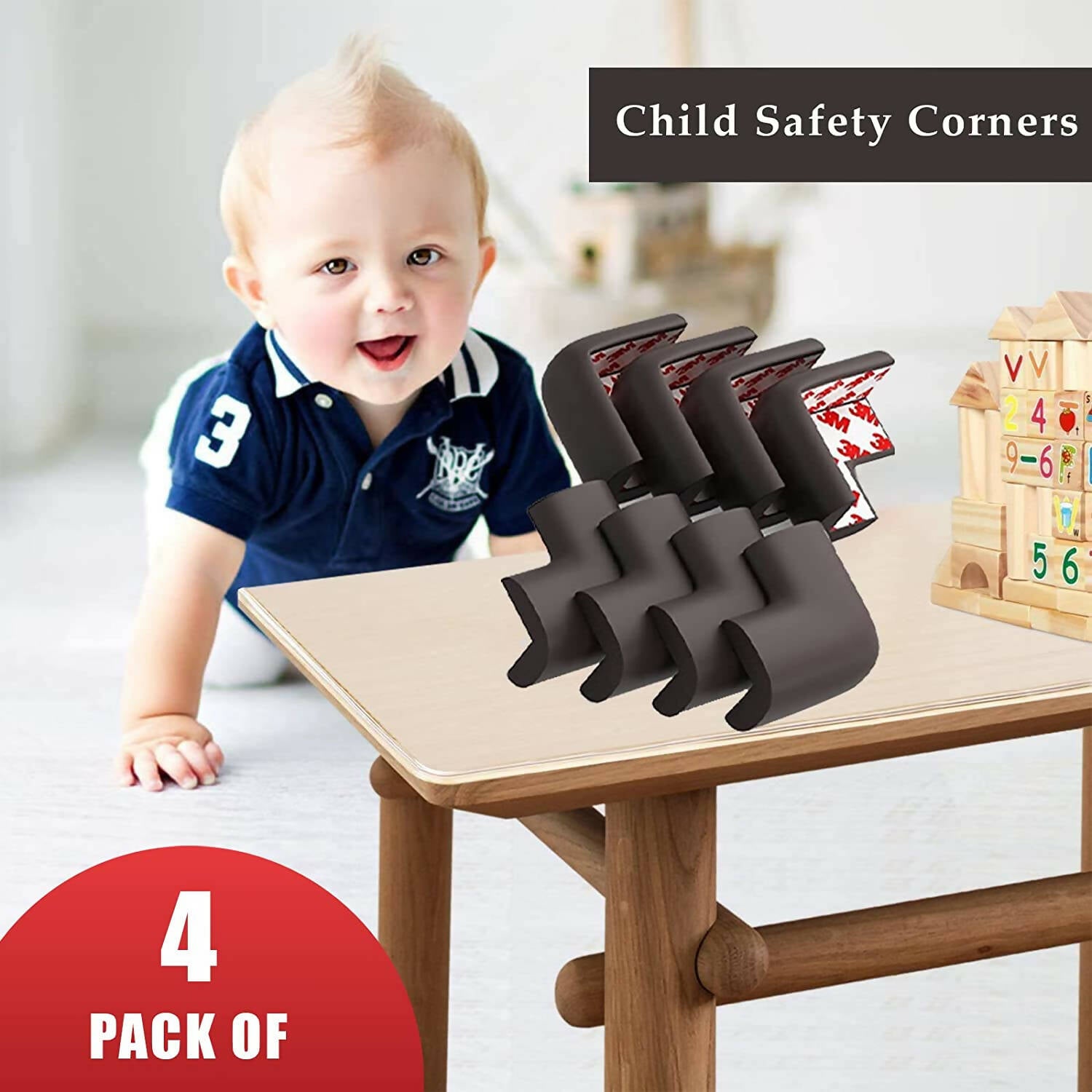 Safe-O-Kid Set of 4 Corner U Shaped Corner Guards for Kids safety- Brown-Large - Distacart