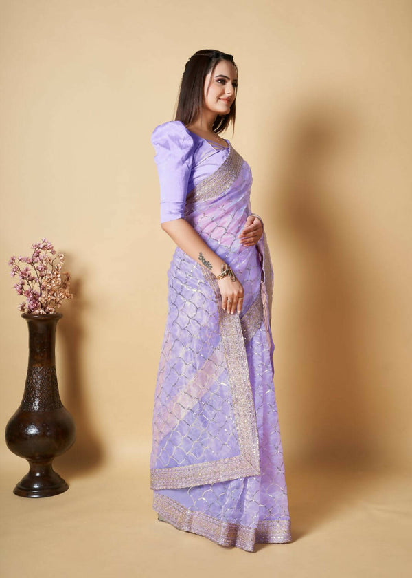 Vamsee Blue Organza Saree - Distacart