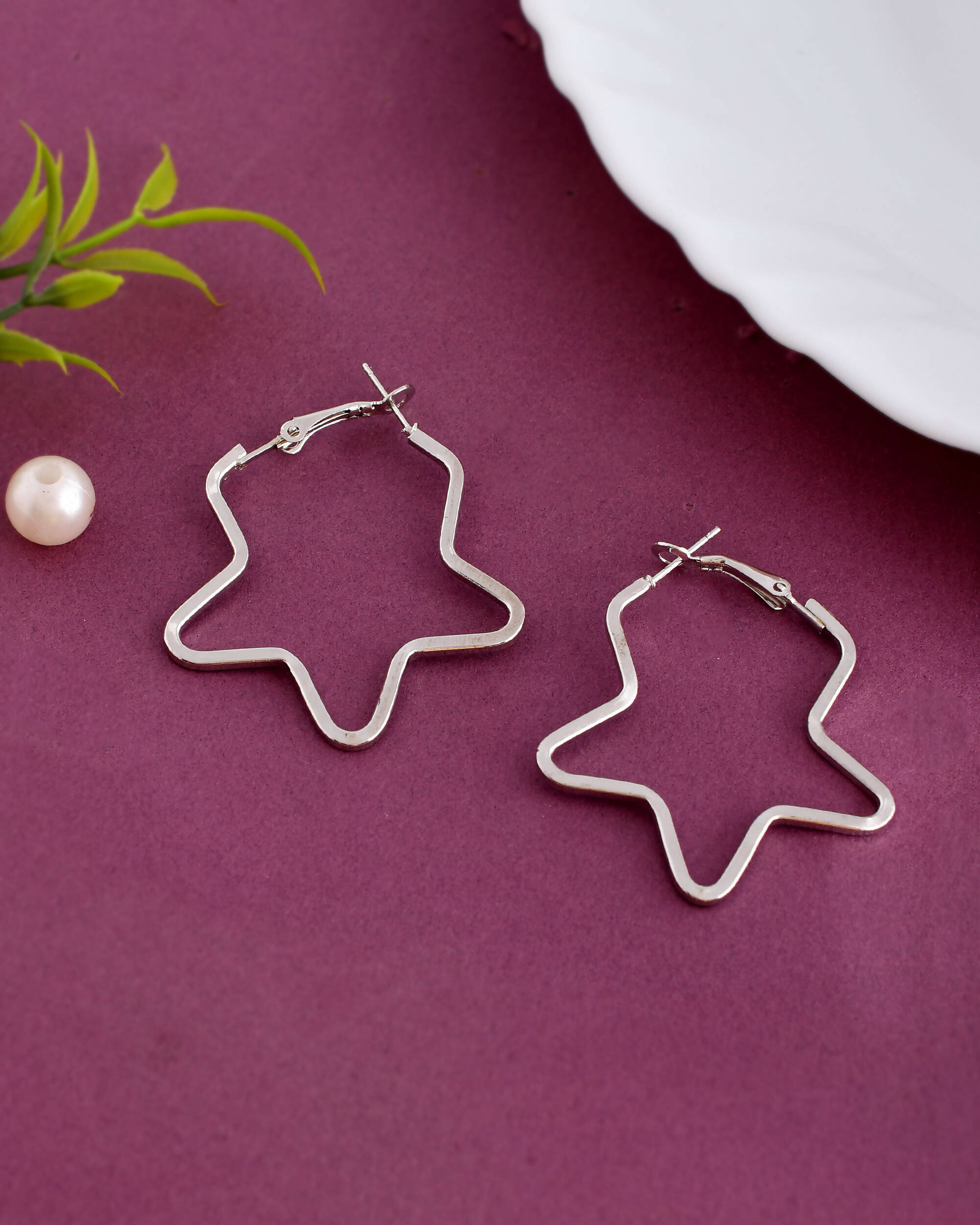 VOJ Women Sliver Tonned Star Shape Stainless Steel Hoop Earrings - Distacart