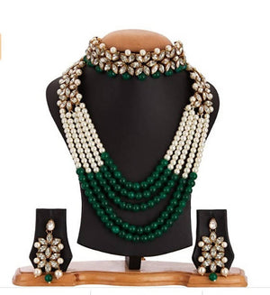 Mominos Fashion Rajwadi Gold-Plated With Stone & Green Pearls Necklace  Online