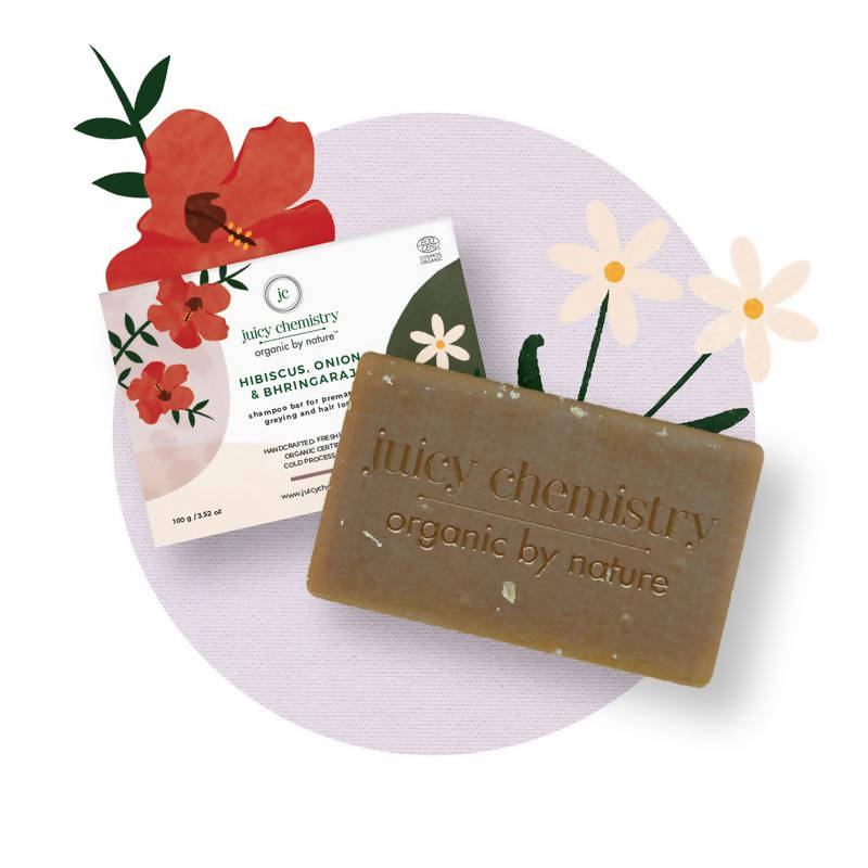 Juicy Chemistry Hibiscus, Onion & Bhringaraj Shampoo bar - Distacart