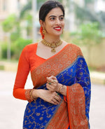 Thumbnail for DEIANA'S Beautiful Golden Jari with New Design Soft Lichi Silk Saree - Royal Blue - Distacart
