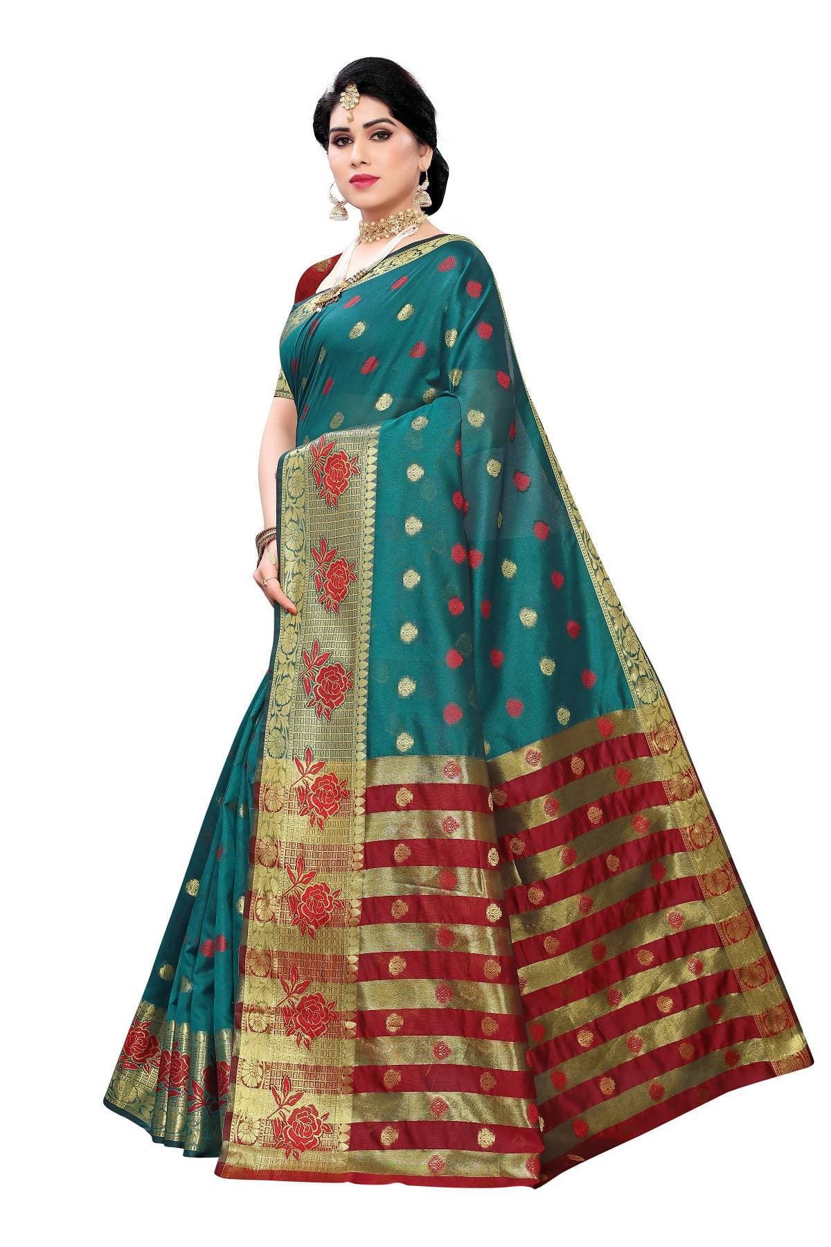 Vamika Banarasi Jaquard Rama Green Weaving Saree