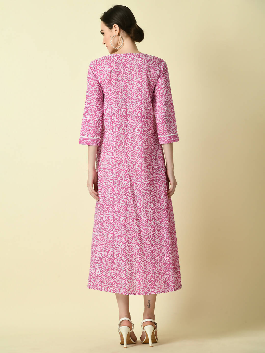 Myshka Women's Pink Floral Printed Gown Dress - Distacart